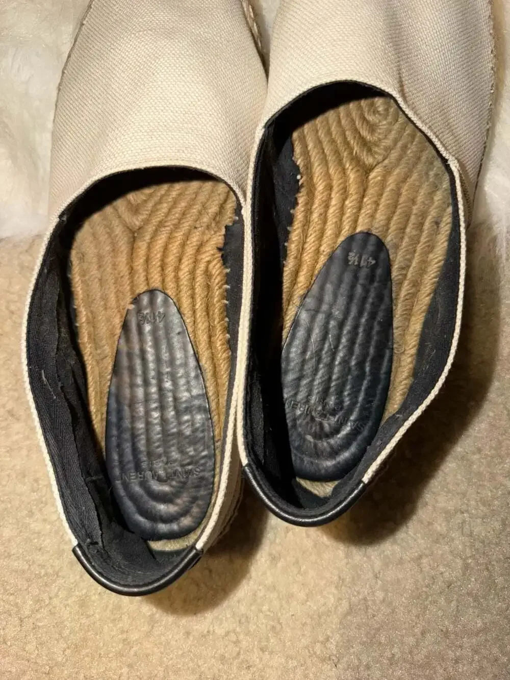 Saint Laurent Espadrilles Size 41.5 Cream Canvas Logo Embroidered